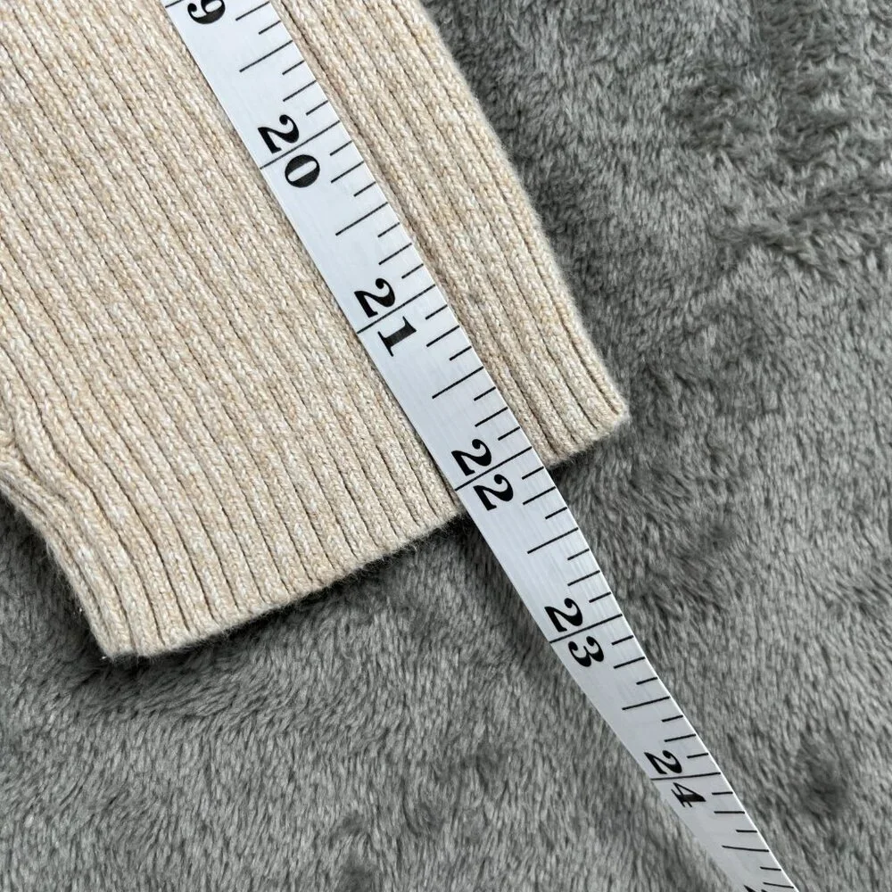 Karen Scott Pullover Sweater Women’s Small Cream Ribbed Marled V Neck Preppy Y2K